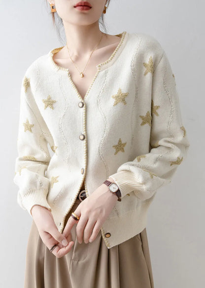 Apricot V Neck Button Pentagram Knit Cardigans Spring