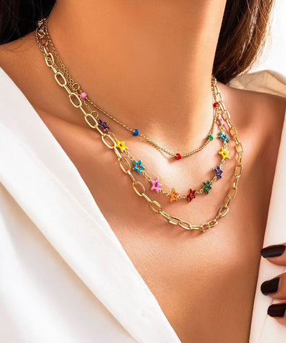 Rainbow Alloy Beading Broken Silver Love Three Piece Set Princess Necklace