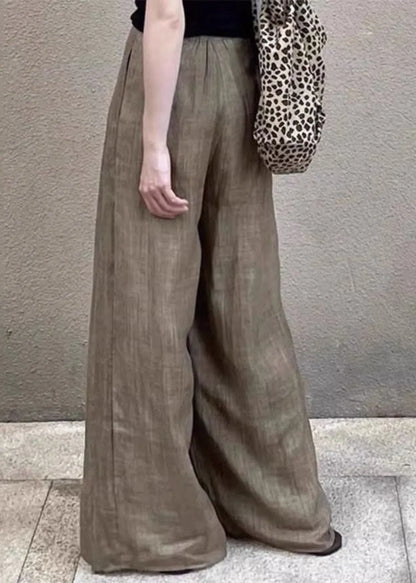 Khaki Pockets High Waist Wide Leg Pants Fall