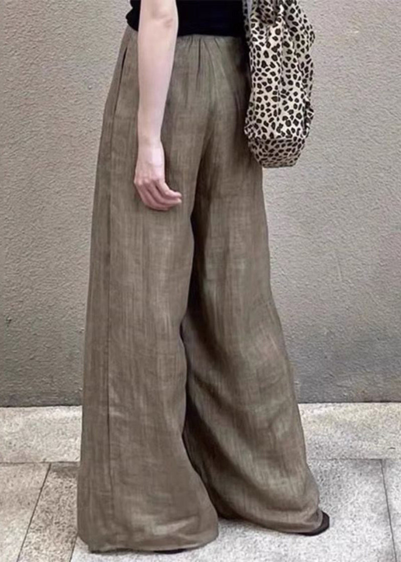 Khaki Pockets High Waist Wide Leg Pants Fall