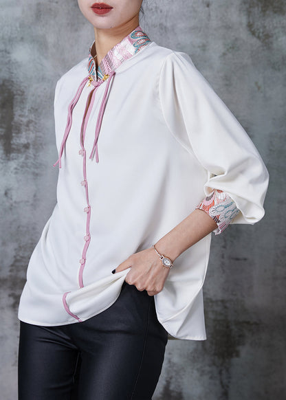White Embroidered Chiffon Oriental Shirt Spring