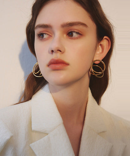 Golden Rotundity Asymmetrical Design Metal Stud Earrings