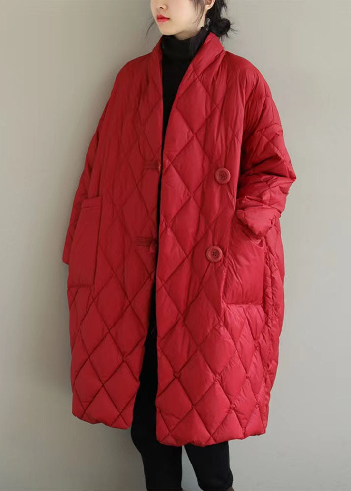 Classy Red Stand Collar Big Pockets Fine Cotton Filled Puffers Jackets Winter