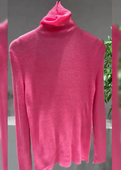 Pink Turtleneck Cotton Knit Sweater Tops Spring