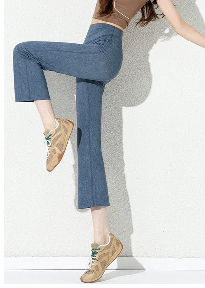 Silm Fit Blue Tummy Control Cotton Crop Pants Summer