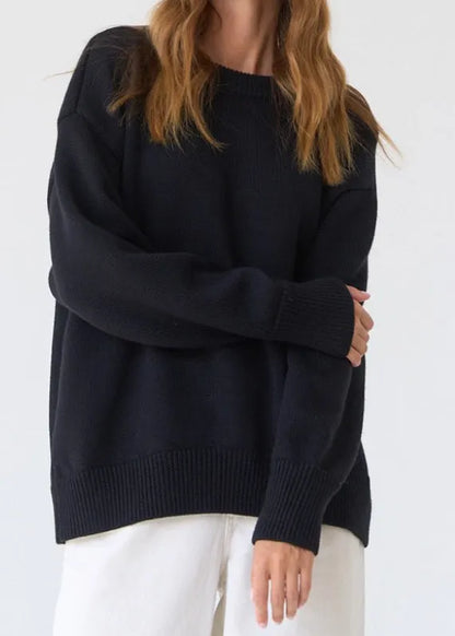 Simple Style Light Blue O Neck Knit Sweater Tops Spring