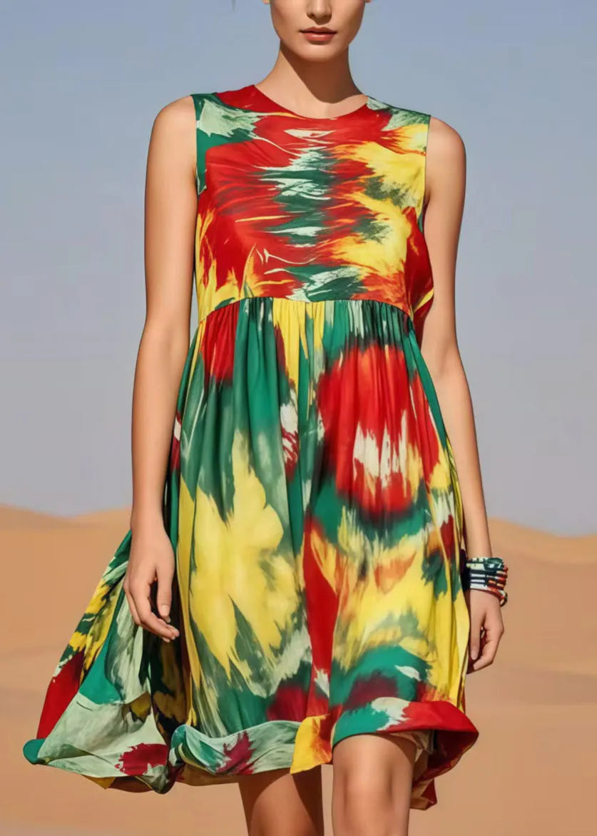 Loose Rainbow Tie Dye Cotton Mini Dresses Summer