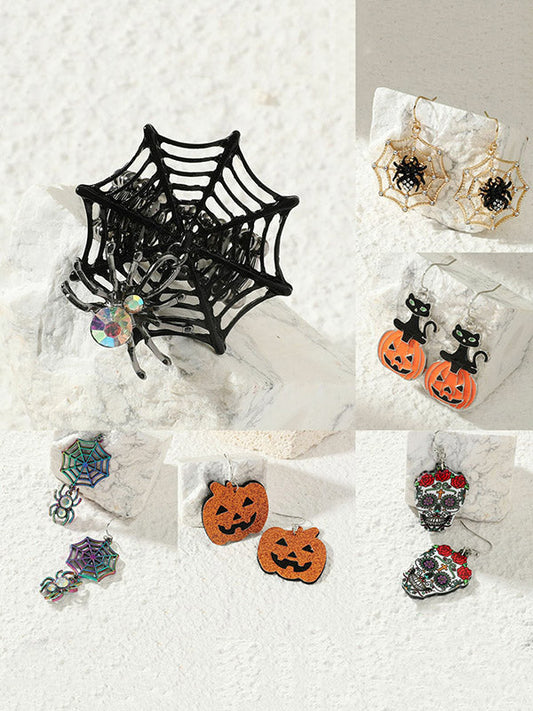 Halloween Pumpkin Spider Bat Earrings