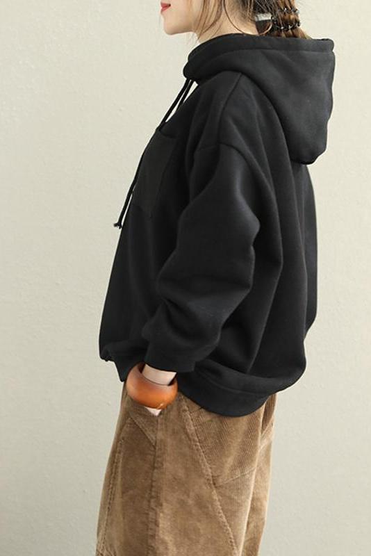 Loose Hoodie Brushed Cotton Fleece Warm Tops
