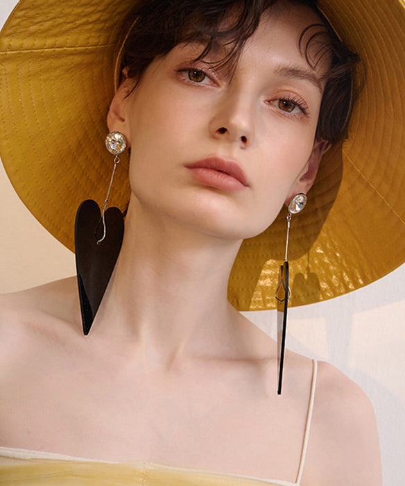 Black Big Heart Exaggeration Alloy Drop Earrings