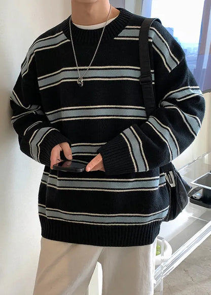 Black Thick Loose Knit Winter Sweaters O Neck