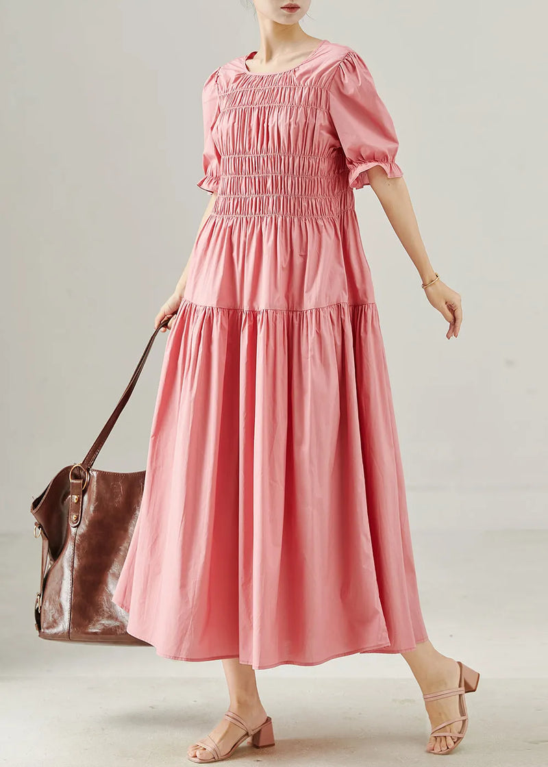 Pink Wrinkled Silm Fit Cotton Holiday Dress Summer