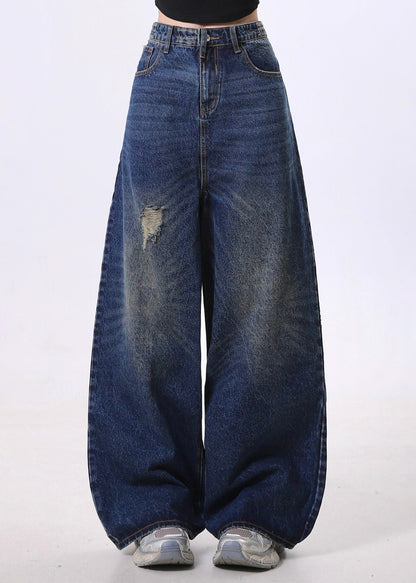 Navy Oversized Denim Ripped Jeans Pants Spring