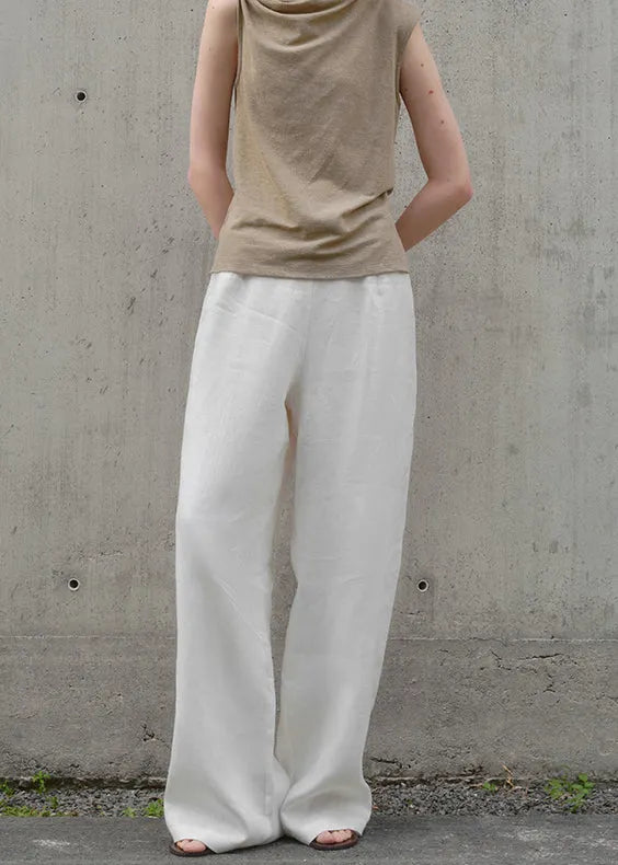 Simple Beige Versatile Linen Wide Leg Pants Summer