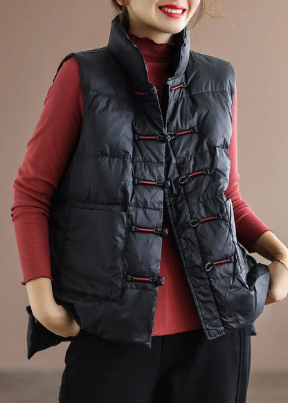 New White Stand Collar Button Pockets Duck Down Waistcoat Winter