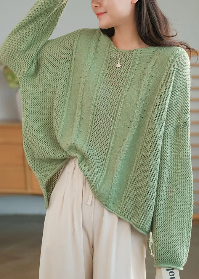 Green Knit Sweaters O-neck Oversized Winter
