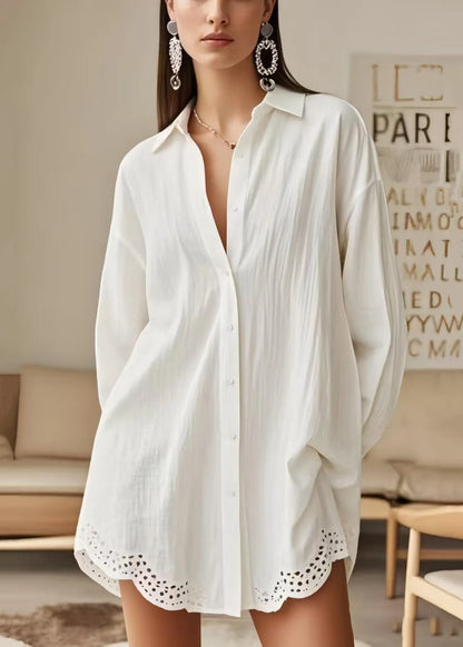 Diy White Oversized Patchwork Lace Long Shirts Spring