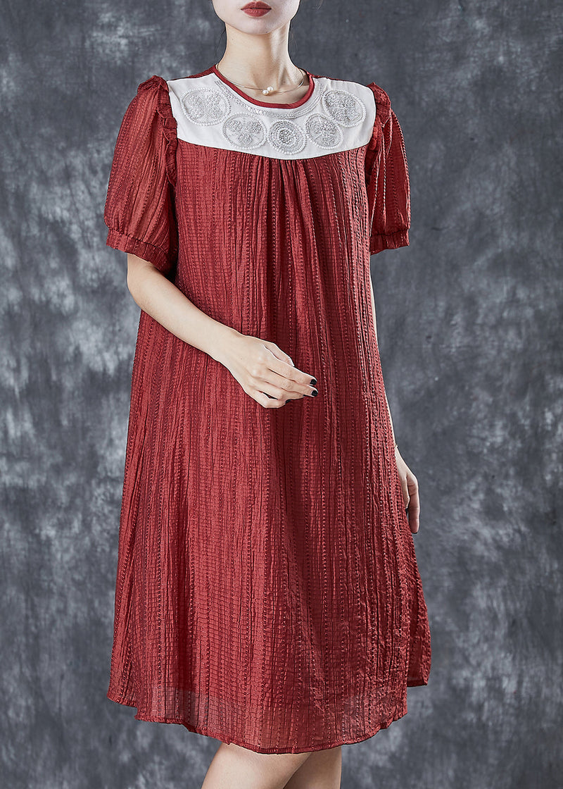 Red Patchwork Wrinkled Silk Dresses Summer