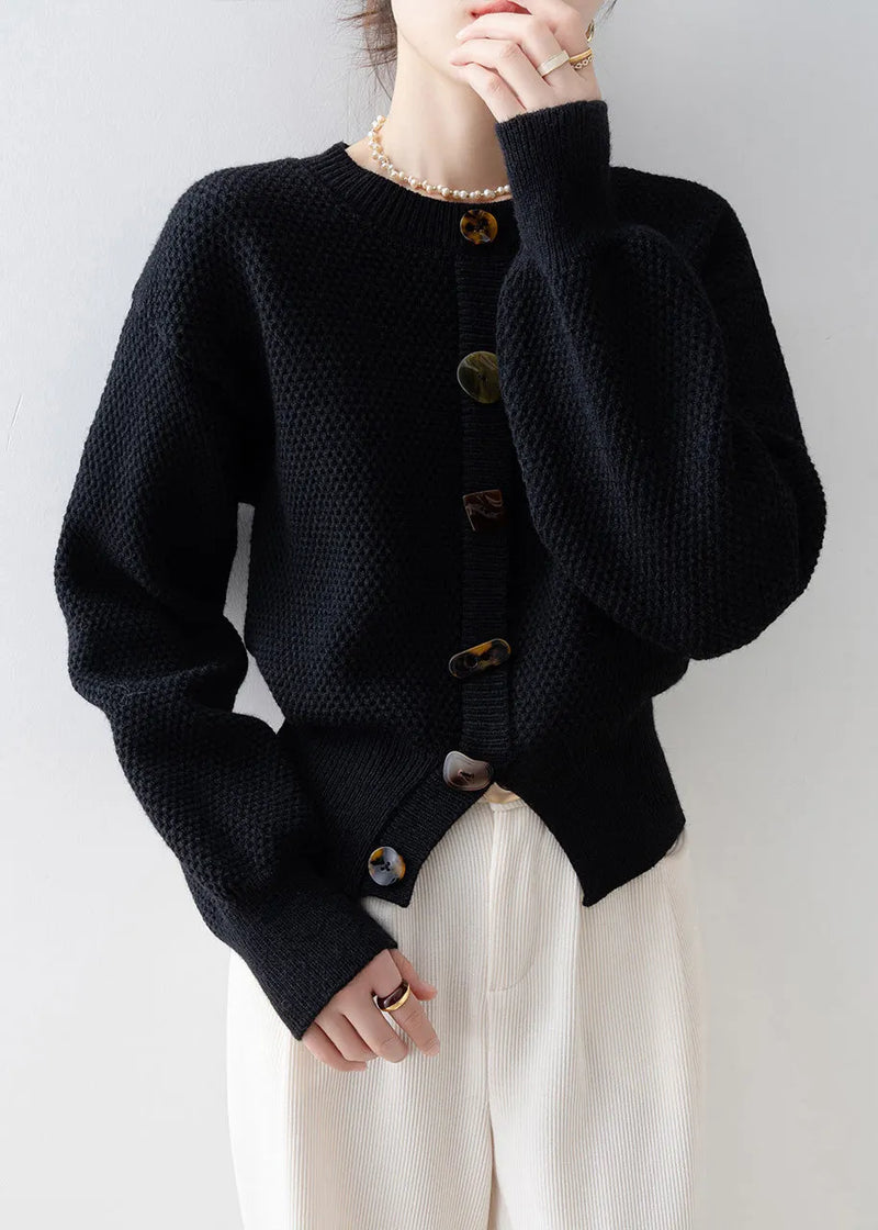 Black O-neck Cozy Knit Cardigan Winter