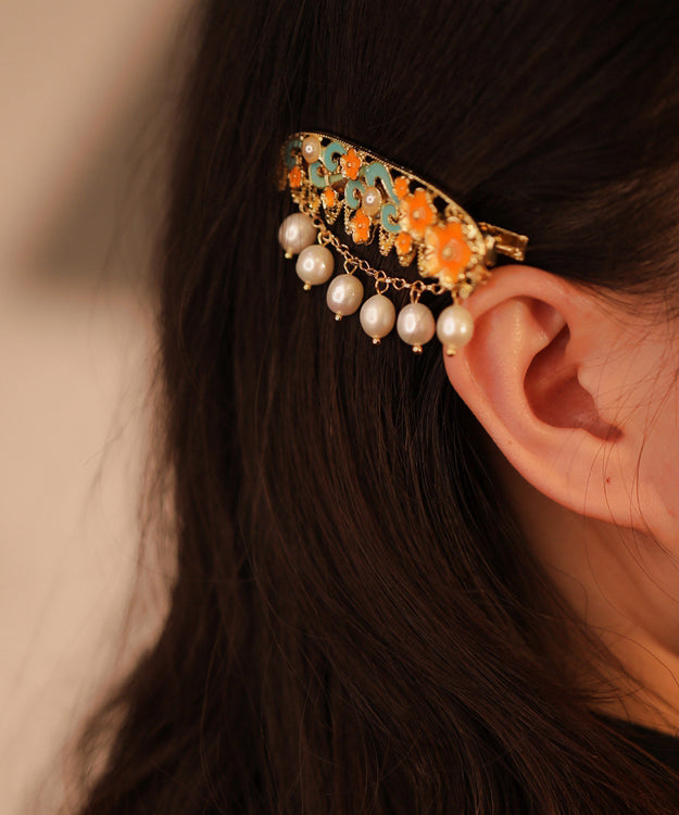 Rainbow Alloy Pearl Enameling Tassel Hairpin