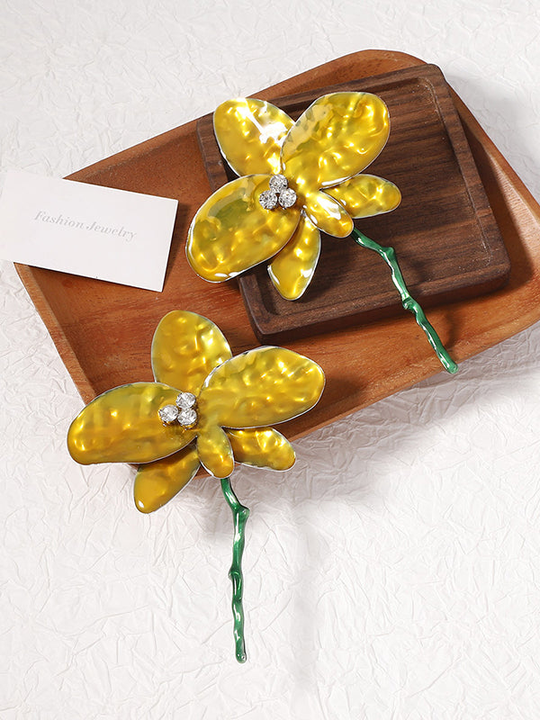 Flower Shape Rhinestone Shiny Earrings Accessories