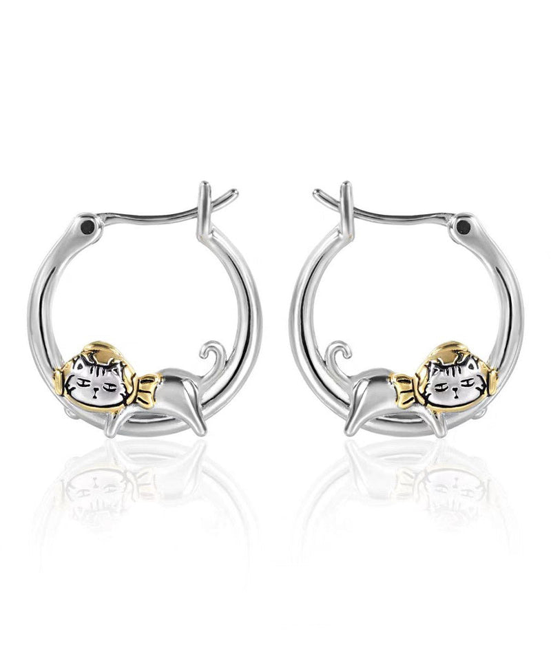 Unique Silk Copper Little Cats Hoop Earrings