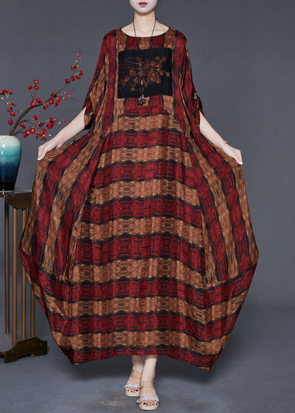 Red Oversized Print Cotton Ankle Dress Spring