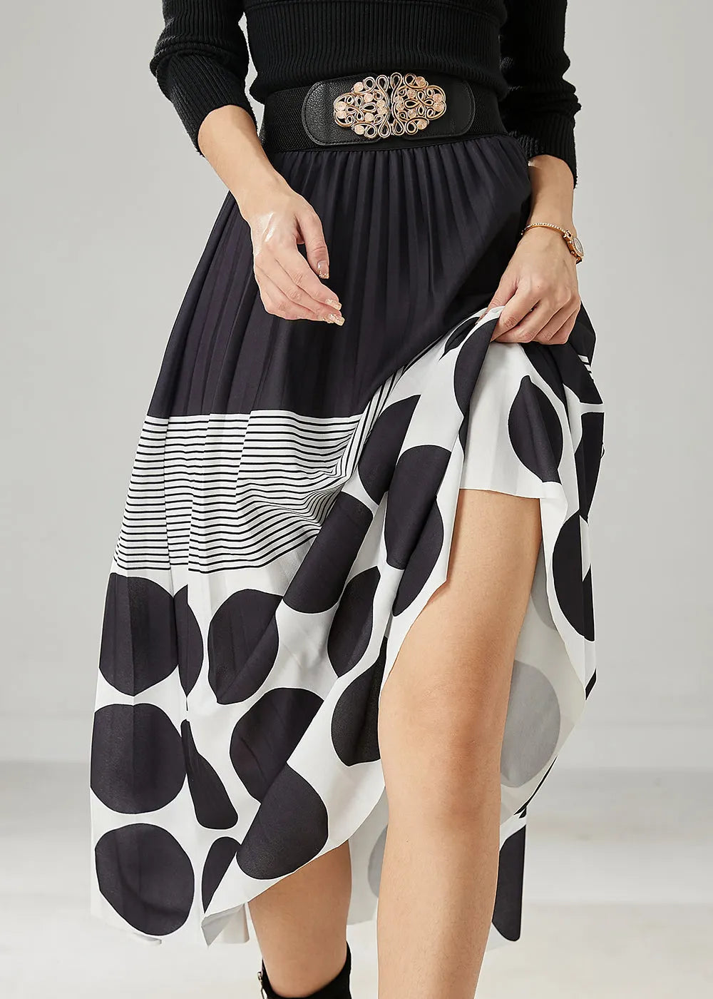 Black Print Cotton a Line Skirts Spring