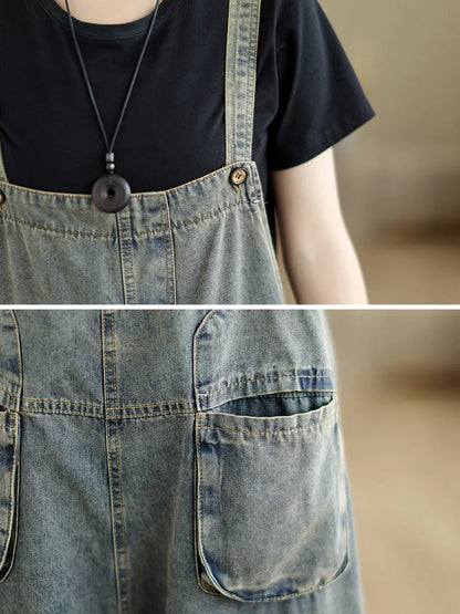 Retro Summer Pocket Denim Jumpsuits