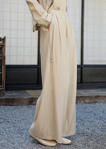 Simple White Elastic Waist Cotton Wide Leg Pants Summer