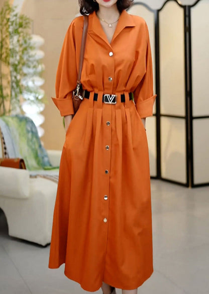 Classy Coffee Peter Pan Collar Sashes Wrinkled Cotton Dresses Fall
