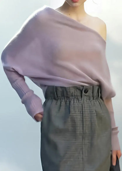 Light Purple Cold Shoulder Knit Shirts Top Fall