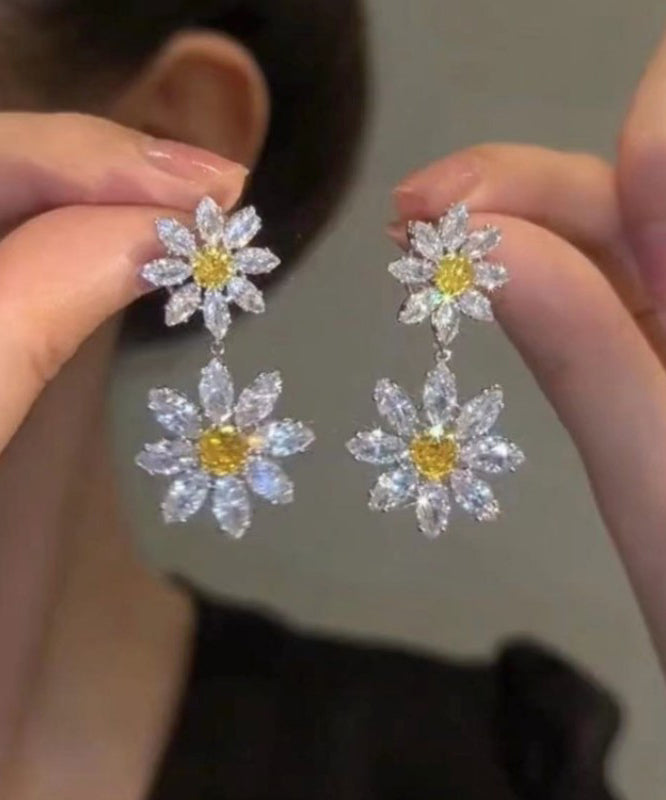 White Alloy Crystal Zircon Drop Earrings