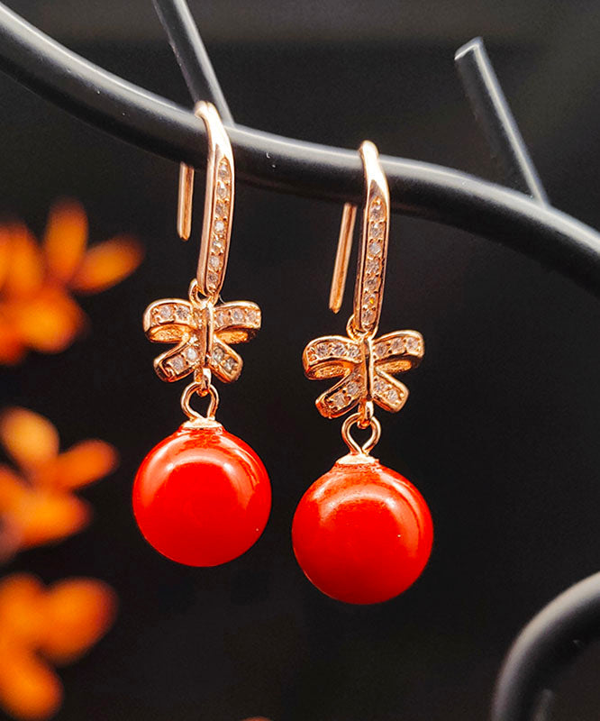 Red Sterling Silver Overgild Zircon Butterfly Ball Drop Earrings