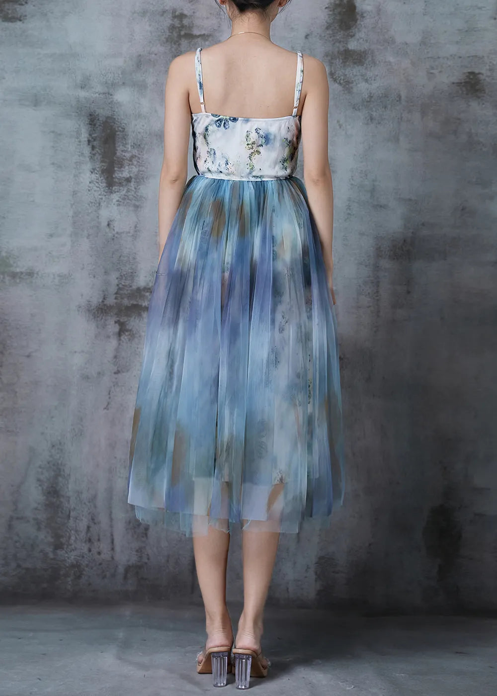 Blue Tie Dye Exra Large Hem Tulle Cami Dresses Summer