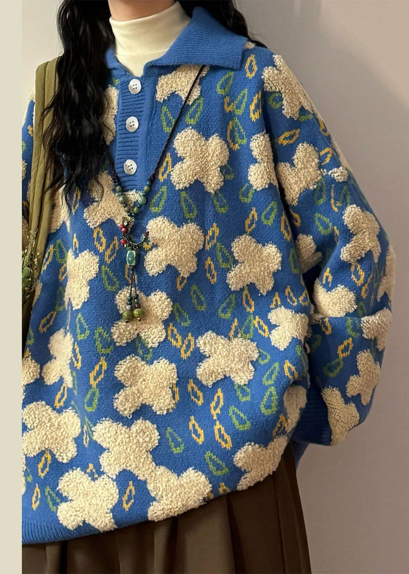 Jacquard Black Peter Pan Collar Button Cozy Knit Sweater Spring