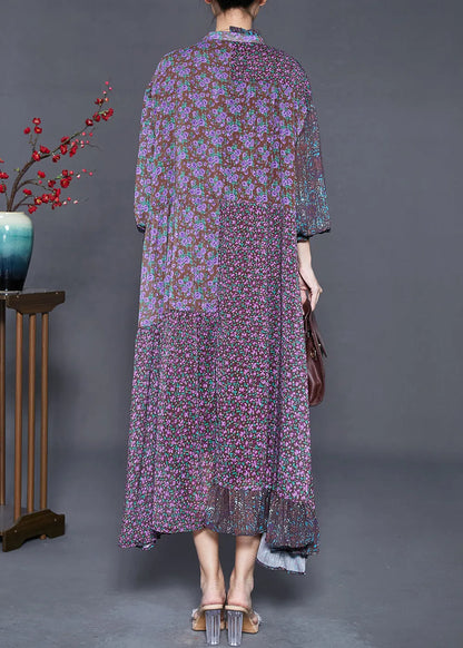 Purple Ruffled Patchwork Chiffon Dresses Summer