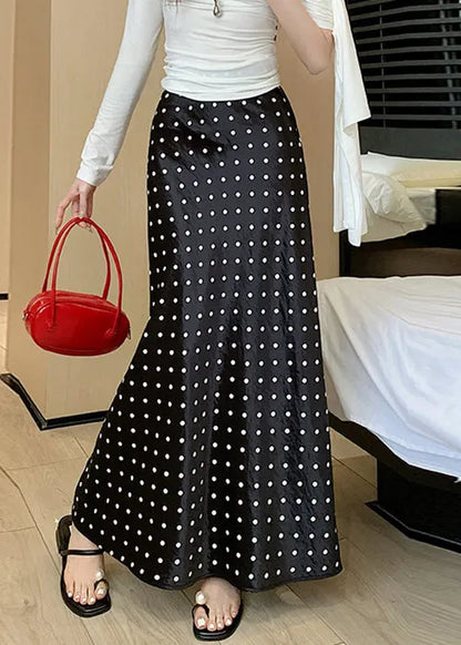Black Print Silk Fall Maxi Skirts High Waist