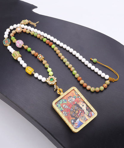 Rainbow Chalcedony Beeswax Crystal Beading Pendant Necklace