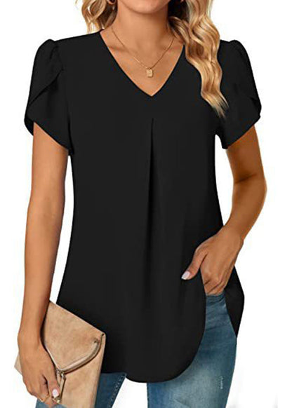 Light Blue V Neck Chiffon Shirt Top Summer