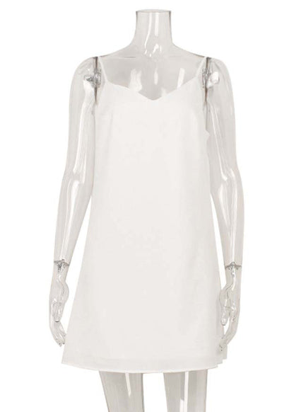 White Backless Lace Up Cotton Mini Dresses Summer