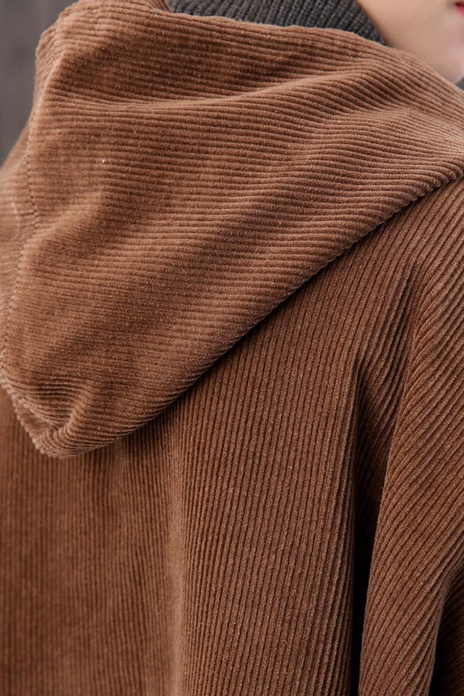 Winter Long Retro Corduroy Hooded Coat