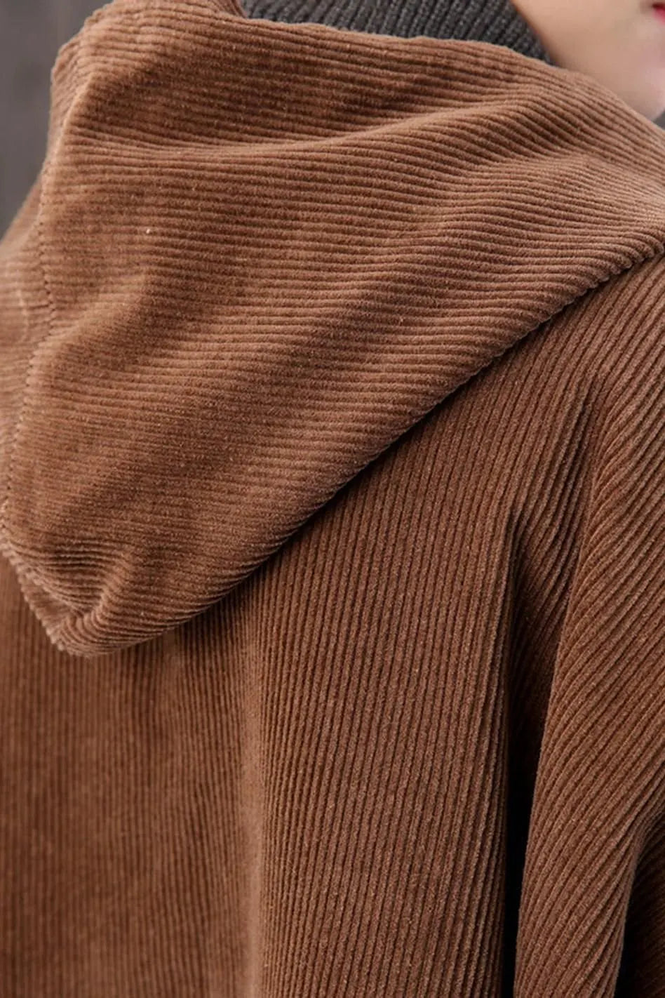 Winter Long Retro Corduroy Hooded Coat