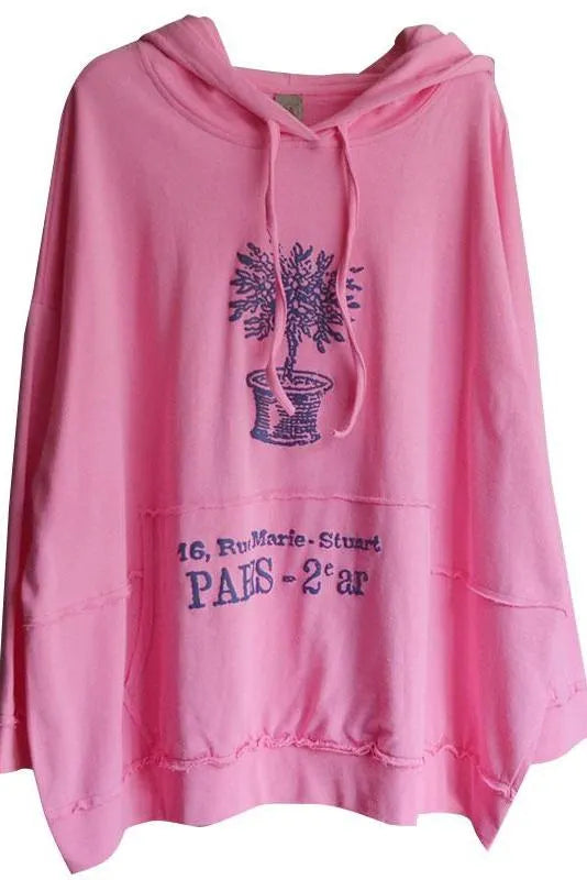Plant Print 100% Cotton Hooded Spring Sweatshirt