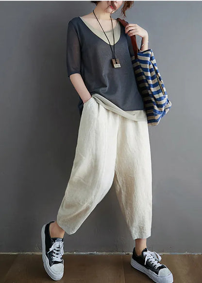 Grey Patchwork Knit Tank O-neck Summer