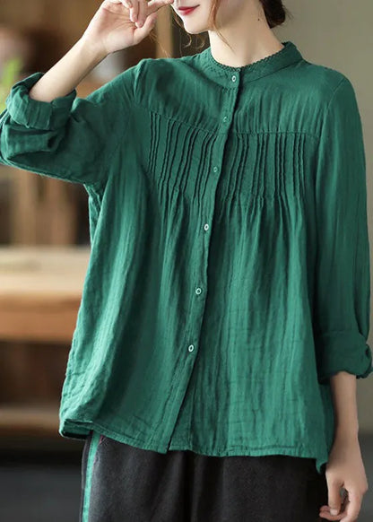 Green Loose Button Fall Shirt Top