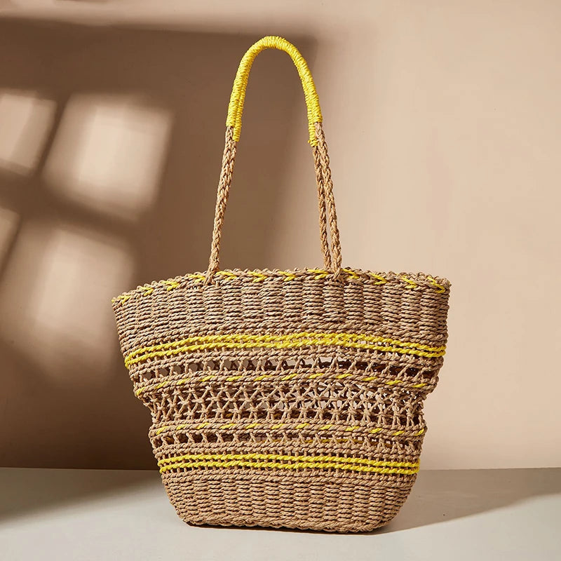 New Straw Woven Shoulder Tote Shoppers Party Towels Large Top Handle Handbags
