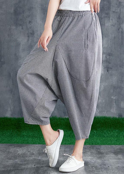 Summer Cotton Linen Plaid Loose Harlan Pants Pants