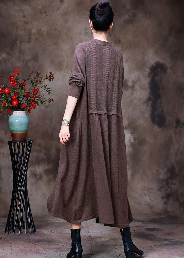 Boutique Chocolate Patchwork Wool Knit Cardigans Long Sleeve