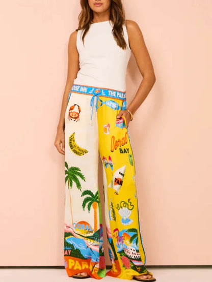 Vacation Beach Sunny Style Printed Two Piece Set - Pants
